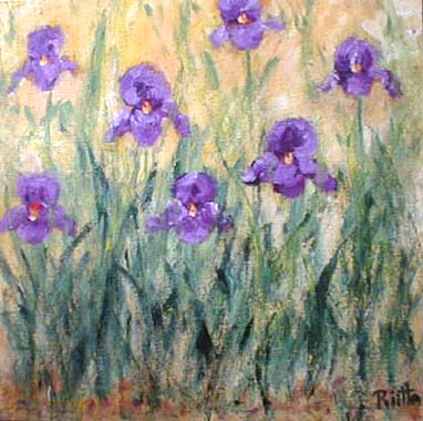 Titel: Purple iris on yellow, Kunstenaar: Kauppinen, Riitta